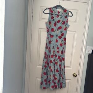 Red and Blue Halter Maxi Sundress for Wedding Guests